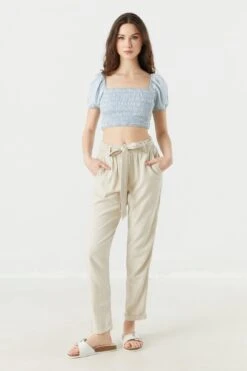 Light Wash Tencel Denim Milkmaid Top -Deals Drape & Denim Store 050256181292 38 2