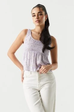 Lilac Floral Smocked Milkmaid Cami