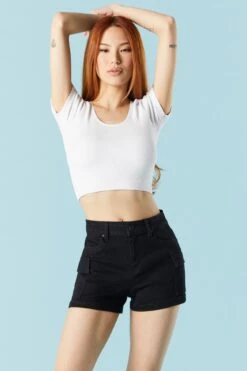 Black Wash Denim Cargo Short