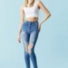 Medium Wash Distressed Denim Capri