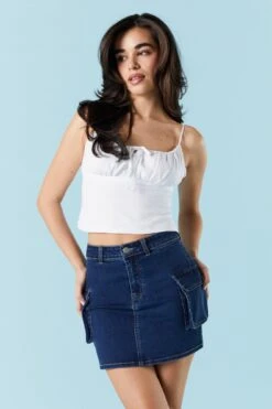 Dark Wash Denim Cargo Mini Skirt