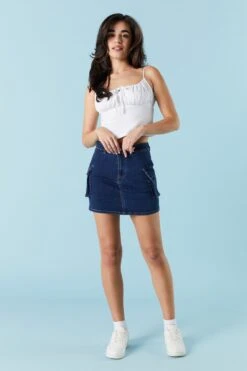 Dark Wash Denim Cargo Mini Skirt -Deals Drape & Denim Store 052639072640 39 2