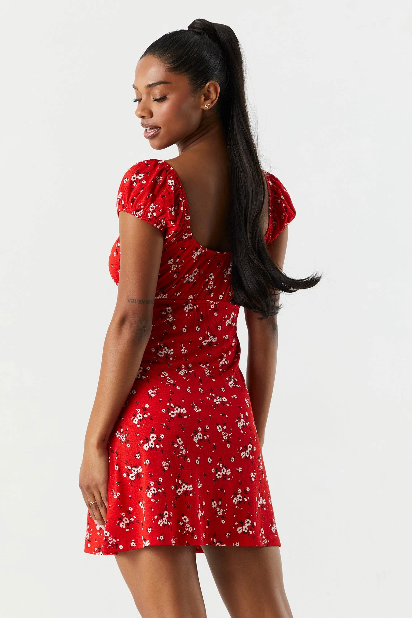 Red Floral Front Tie Milkmaid Dress 2 Red Floral Front Tie Milkmaid Dress - Image 2