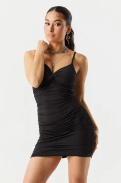 Front Twist Ruched Mini Dress 17 Front Twist Ruched Mini Dress -Deals Drape & Denim Store 053048283603 01