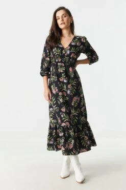 Black Floral Print V-Neck Long Sleeve Maxi Dress -Deals Drape & Denim Store 053159980443 01 2 04b5bd78 9d96 4b41 ba76 e052d9bc06d8