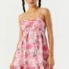 Pink Floral Front Twist Babydoll Dress