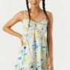 Blue And Yellow Floral Front Twist Babydoll Dress