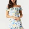Blue And Yellow Floral Off Shoulder Dress