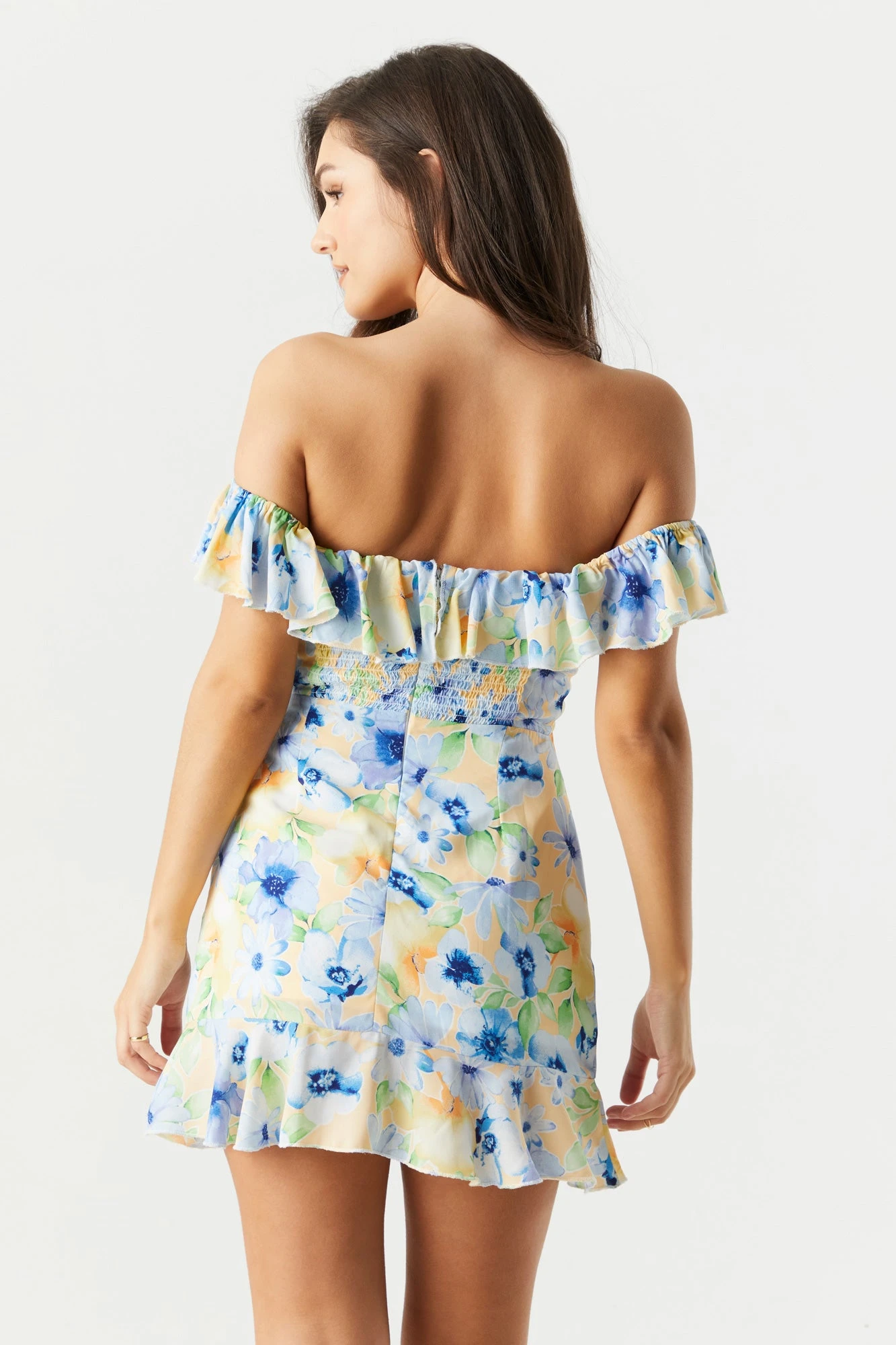 Blue And Yellow Floral Off Shoulder Dress 2 Blue And Yellow Floral Off Shoulder Dress - Image 2