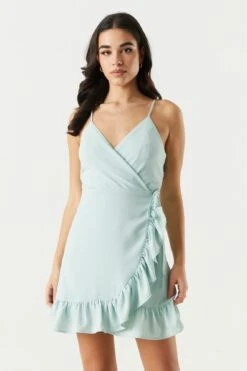 Surplice Ruffled Wrap Dress -Deals Drape & Denim Store 053255953704 49