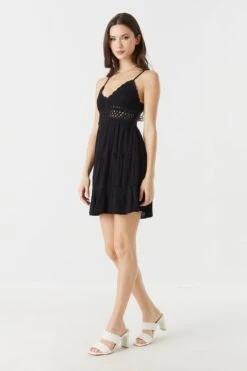 Crochet Top Tiered Mini Dress -Deals Drape & Denim Store 053259980394 01 2