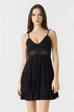 Crochet Top Tiered Mini Dress -Deals Drape & Denim Store 053259980394 01
