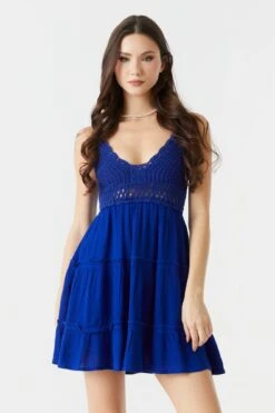 Crochet Top Tiered Mini Dress -Deals Drape & Denim Store 053259980394 40 0