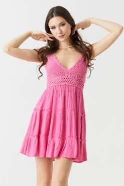 Crochet Top Tiered Mini Dress -Deals Drape & Denim Store 053259980394 85