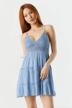 Crochet Tiered Mini Dress -Deals Drape & Denim Store 053259983940 45