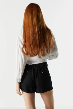 High Rise Linen Drawstring Short -Deals Drape & Denim Store 053465532200 01 1