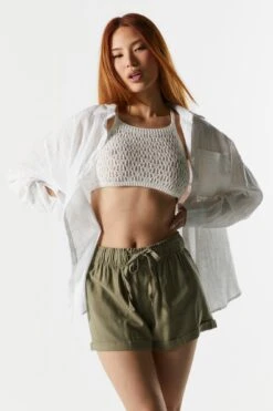 High Rise Linen Drawstring Short