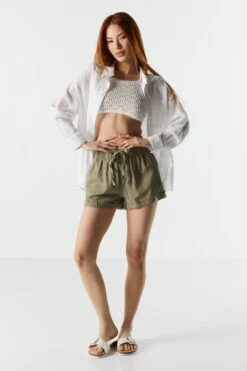 High Rise Linen Drawstring Short -Deals Drape & Denim Store 053465532200 31 2