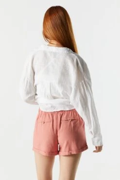 High Rise Linen Drawstring Short -Deals Drape & Denim Store 053465532200 87 1