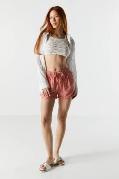 High Rise Linen Drawstring Short -Deals Drape & Denim Store 053465532200 87 2 1
