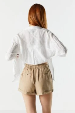 High Rise Linen Drawstring Short -Deals Drape & Denim Store 053465532200 90 1