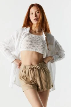 High Rise Linen Drawstring Short -Deals Drape & Denim Store 053465532200 90 3