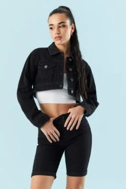 Ultra Cropped Black Wash Denim Jacket