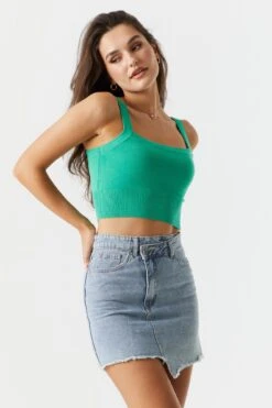 Ribbed Knit Square Neck Crop Tank