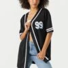 99 Graphic Button-Up Baseball Jersey