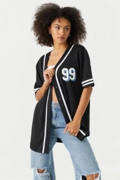 99 Graphic Button-Up Baseball Jersey