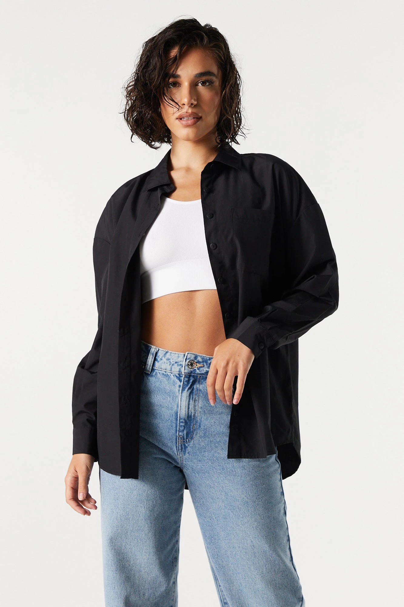 Oversized Poplin Button-Up Top 1 Oversized Poplin Button-Up Top