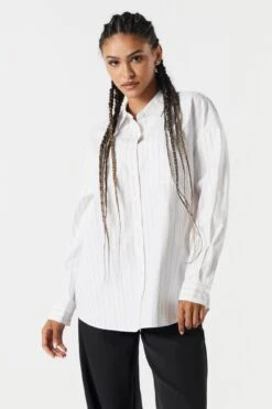 Pinstriped Button-Up Top 15 Pinstriped Button-Up Top -Deals Drape & Denim Store 070231811321 24