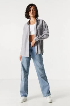 Pinstriped Button-Up Top 11 Pinstriped Button-Up Top -Deals Drape & Denim Store 070231811321 06 2