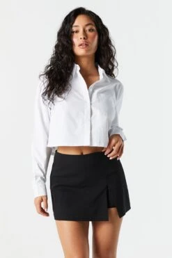 Poplin Cropped Button-Up Shirt