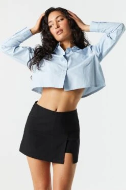Poplin Cropped Button-Up Shirt -Deals Drape & Denim Store 070231811337 40