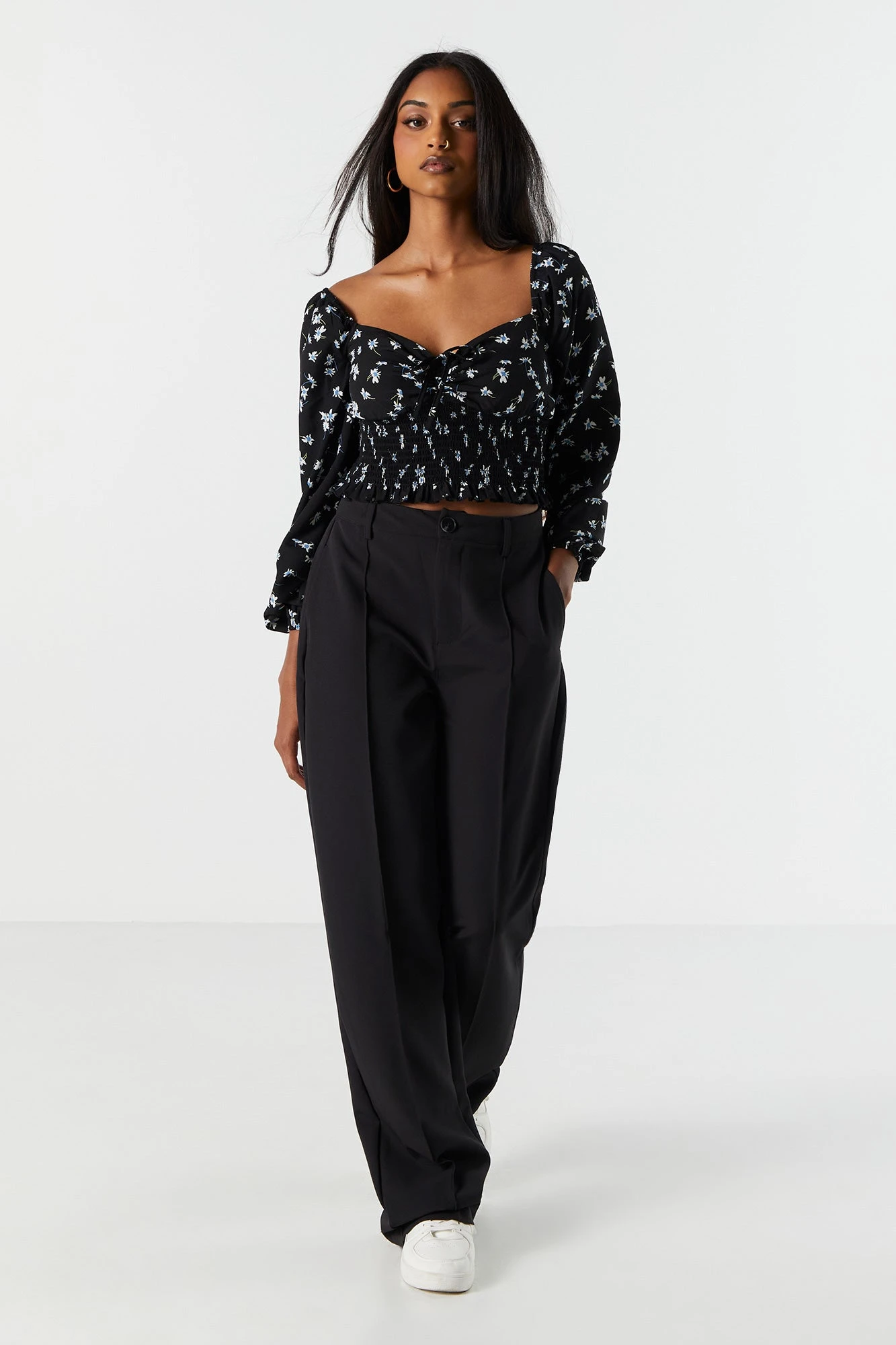 Black Floral Smocked Milkmaid Top 3 Black Floral Smocked Milkmaid Top - Image 3