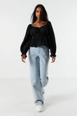 Elastic Waist Long Sleeve Top -Deals Drape & Denim Store 070231811339 01 2