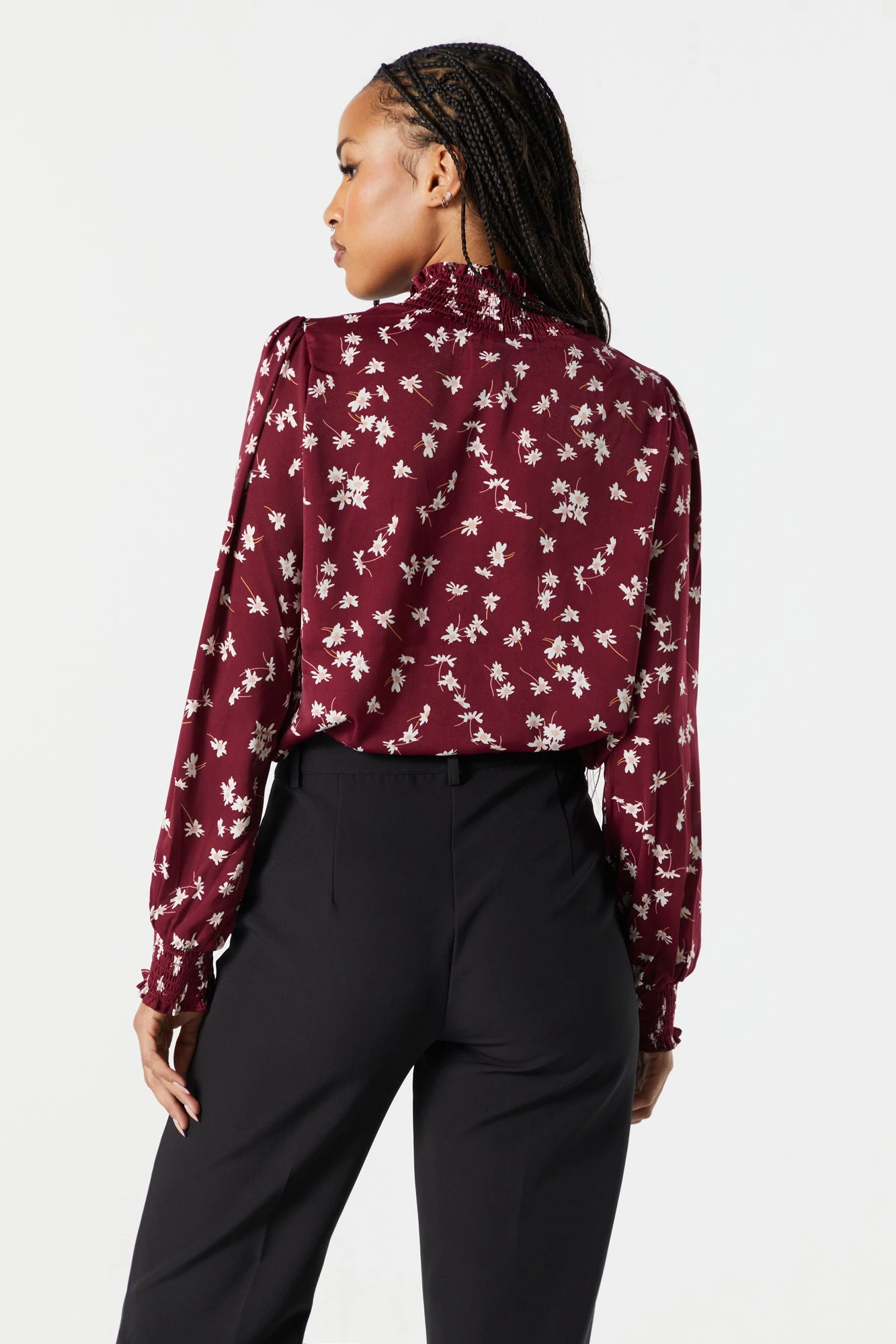Burgundy Floral Mock Neck Blouse 3 Burgundy Floral Mock Neck Blouse - Image 3