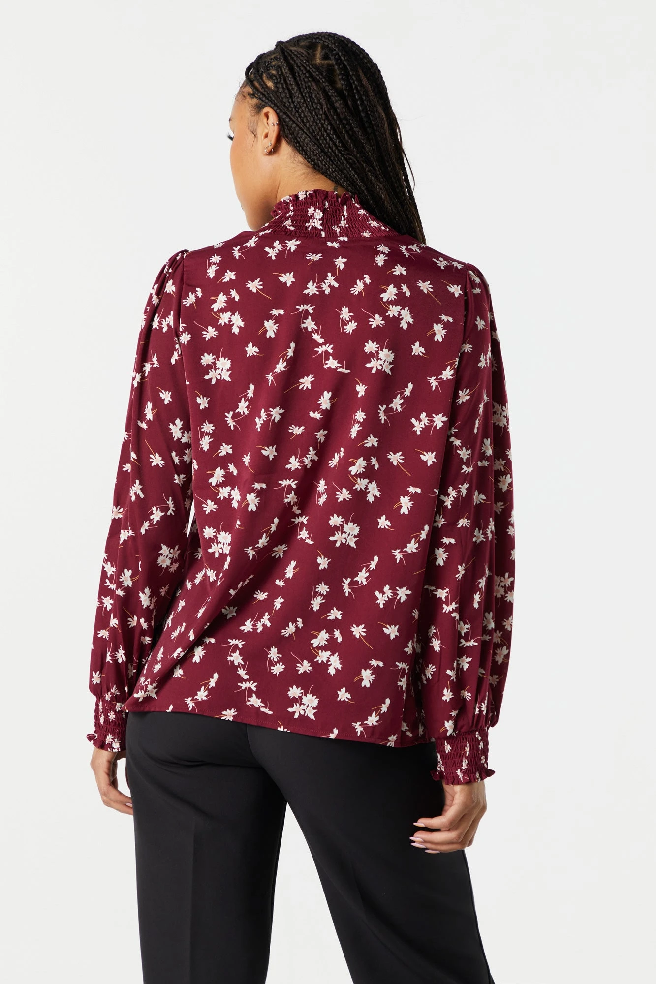 Burgundy Floral Mock Neck Blouse 2 Burgundy Floral Mock Neck Blouse - Image 2