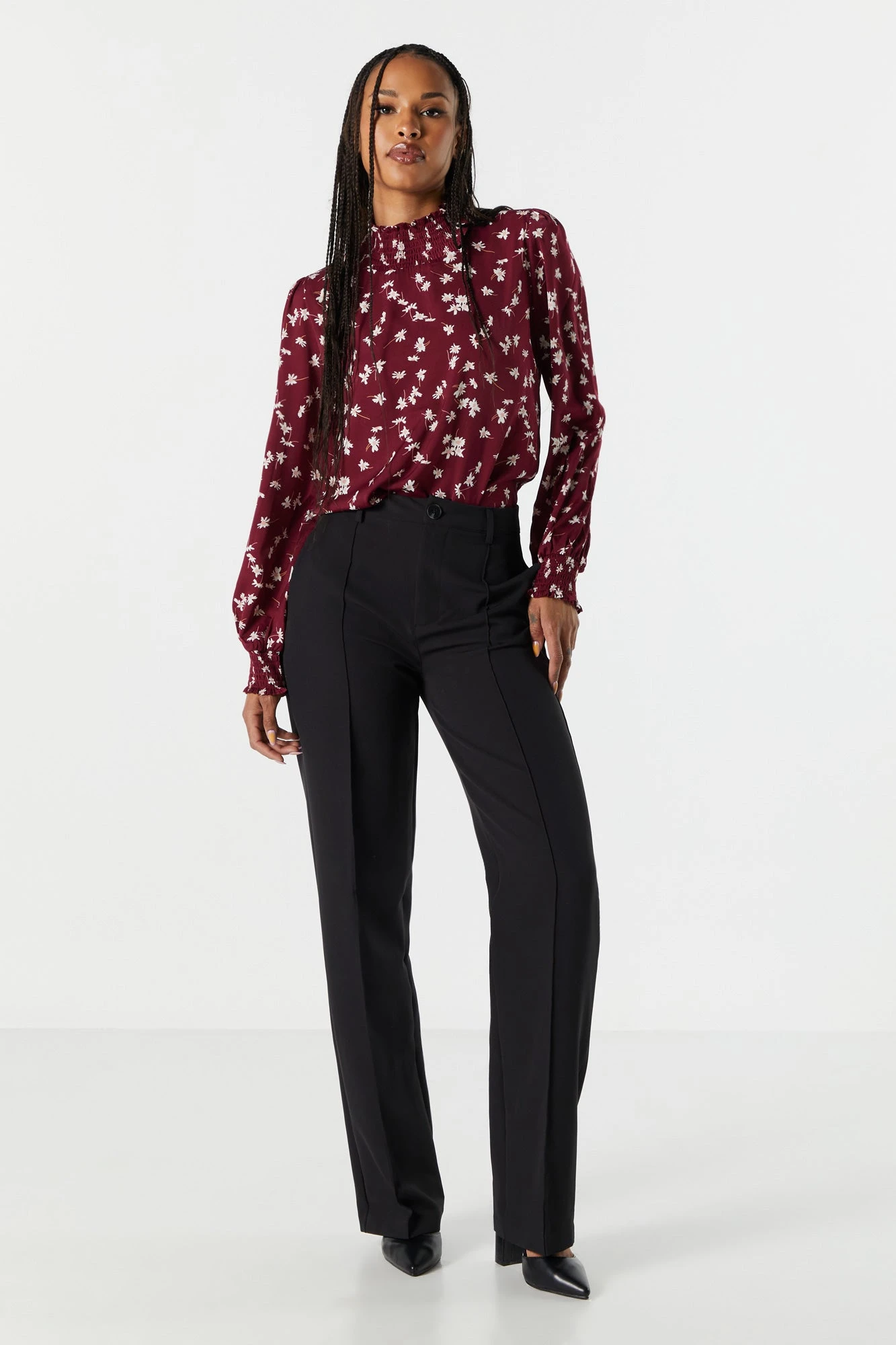 Burgundy Floral Mock Neck Blouse 4 Burgundy Floral Mock Neck Blouse - Image 4