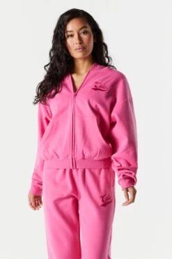 Cali Embroidered Zip Up Varsity Hoodie