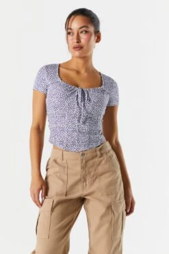 Floral Print Corset Short Sleeve Top