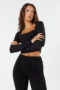 Ruched Long Sleeve Crop Top 12 Ruched Long Sleeve Crop Top -Deals Drape & Denim Store 071003039324 01