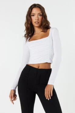 Ruched Long Sleeve Crop Top 15 Ruched Long Sleeve Crop Top -Deals Drape & Denim Store 071003039324 10