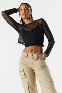 Fishnet Long Sleeve Crop Top