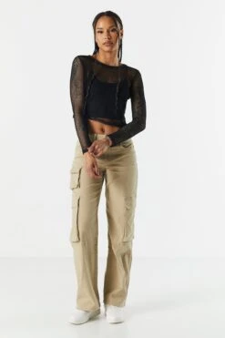 Fishnet Long Sleeve Crop Top -Deals Drape & Denim Store 071031282381 01 2