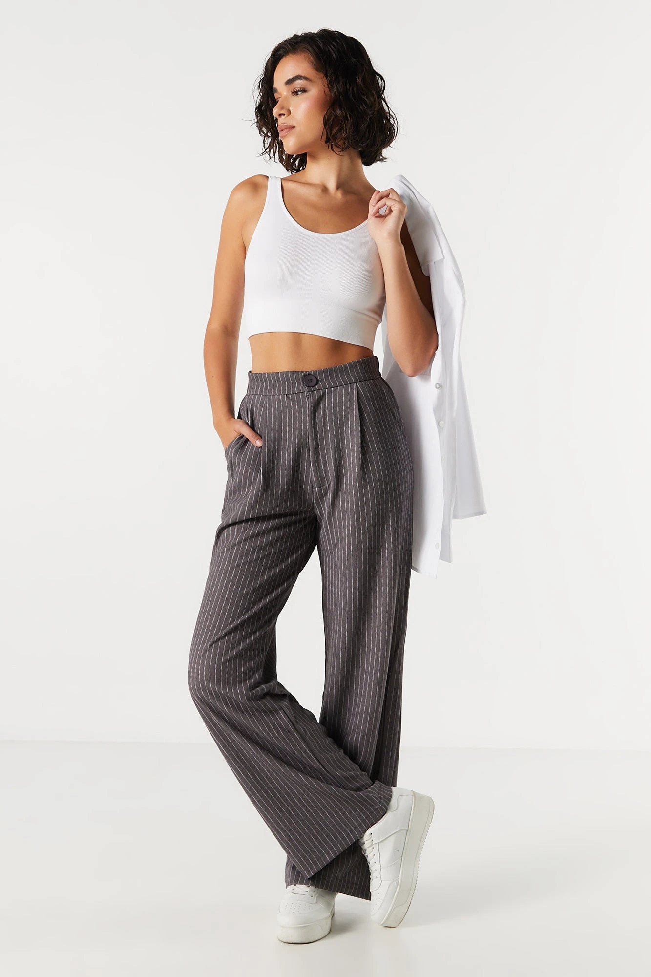 Pinstriped Crepe High Rise Dress Pant 1 Pinstriped Crepe High Rise Dress Pant