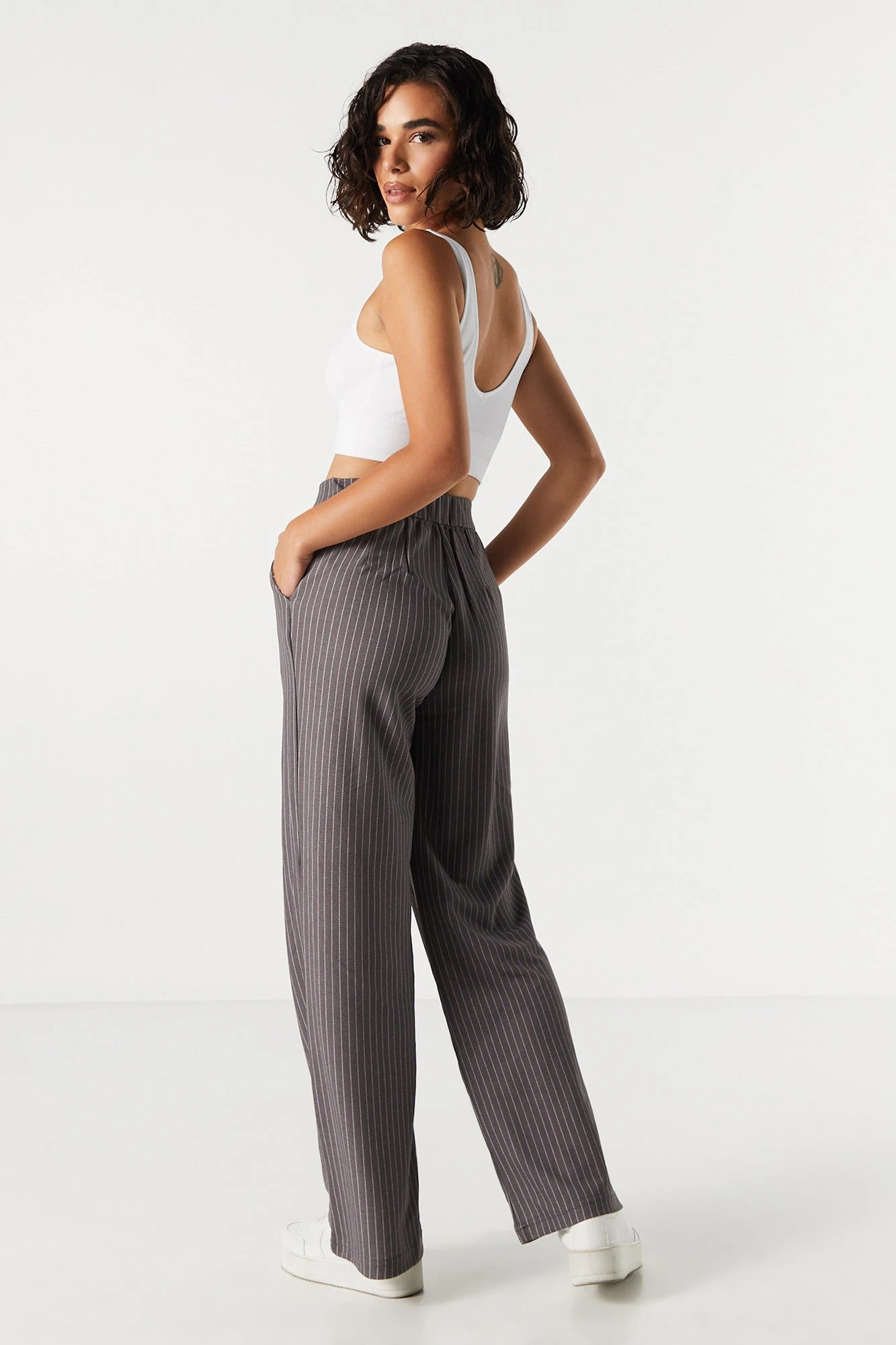 Pinstriped Crepe High Rise Dress Pant 3 Pinstriped Crepe High Rise Dress Pant - Image 3