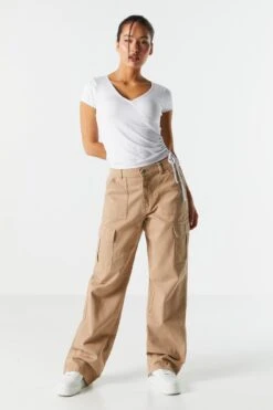 Elastic Waist Straight Leg Cargo Jean