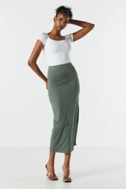 Contour Slit Midi Skirt 9 Contour Slit Midi Skirt -Deals Drape & Denim Store 071548282577 31